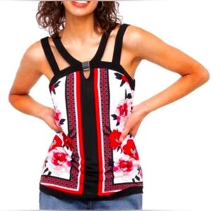 🌷 SILKY & SEXY  HANDKERCHIEF PATTERN TANK TOP W/ DOUBLE BLACK STRAPS WOMENS SM